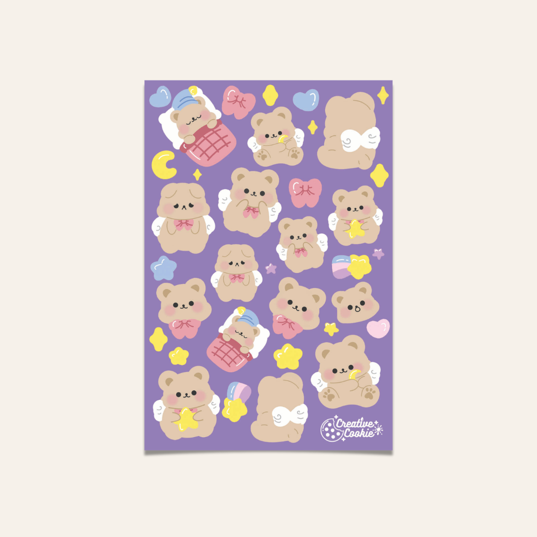 Sleepy Bear Laminated Sticker Sheet