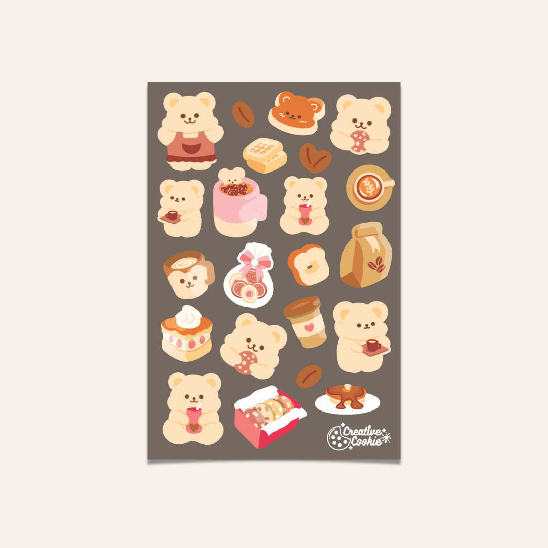 Coffee Bear Laminated Sticker Sheet