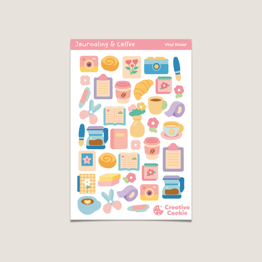 Journaling and Coffee Vinyl Sticker Sheet