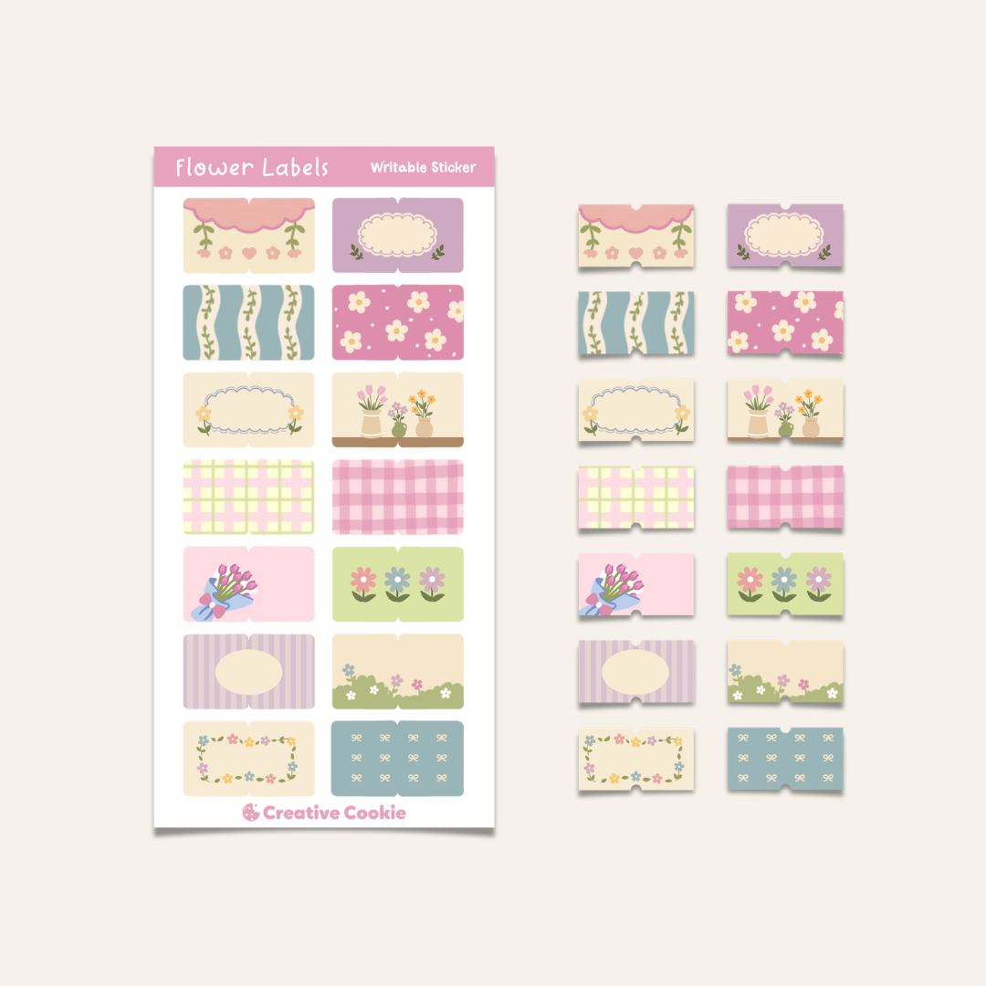 Flower Labels Writable Sticker Sheet