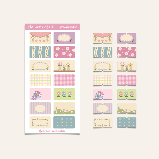 Flower Labels Writable Sticker Sheet