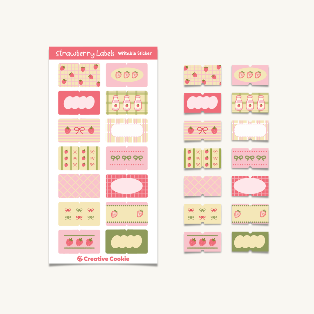 Strawberry Labels Writable Sticker Sheet