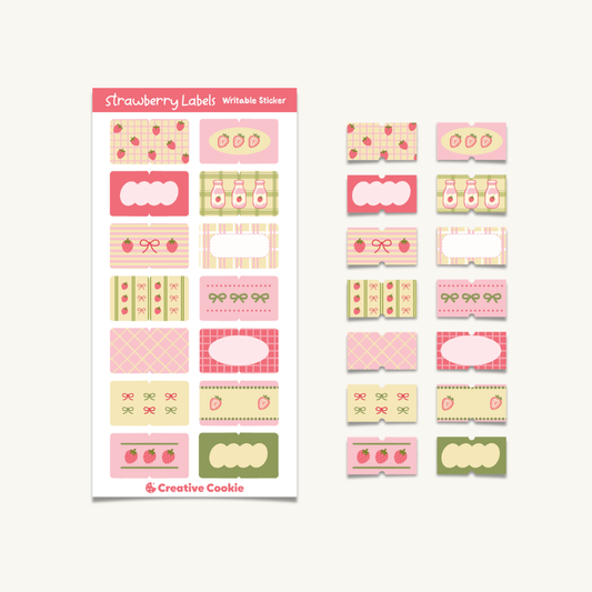 Strawberry Labels Writable Sticker Sheet